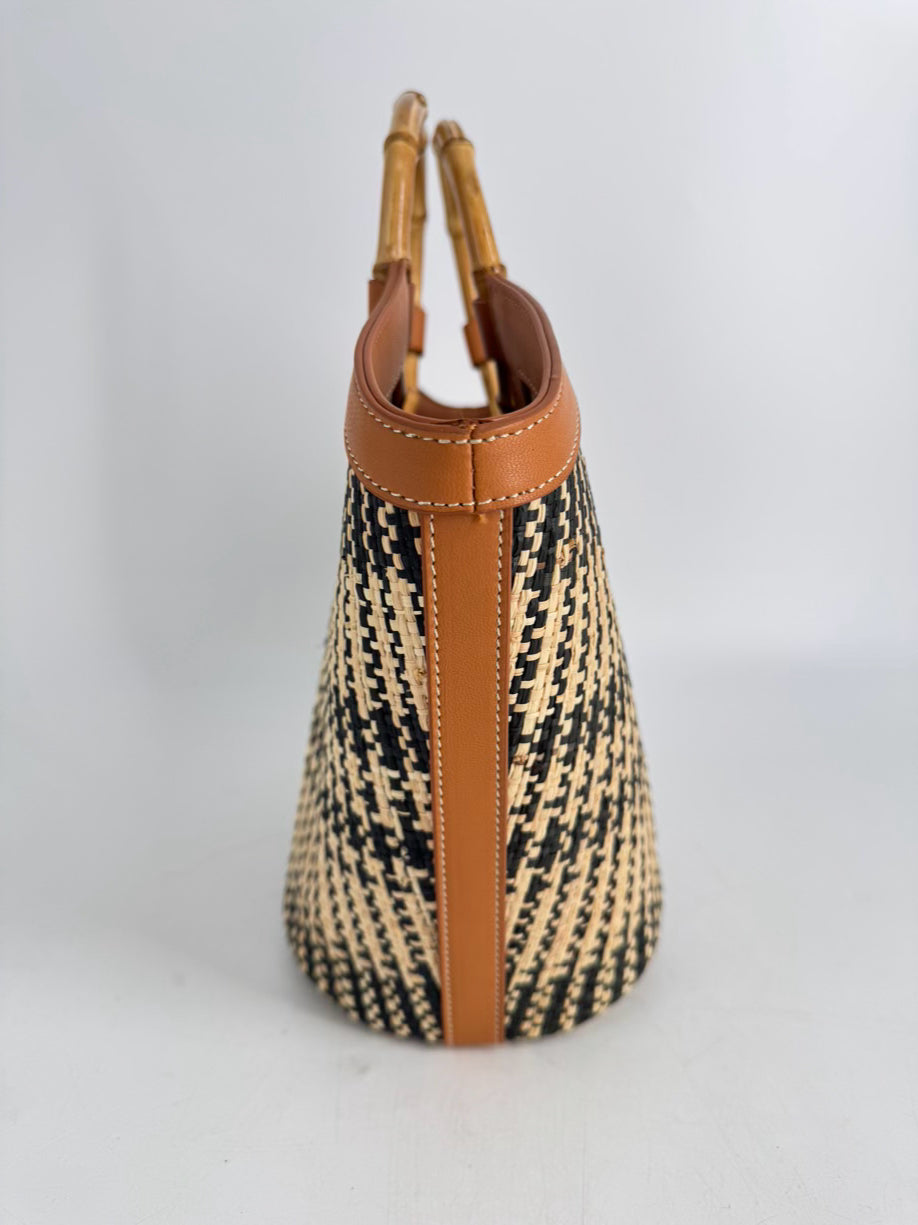 J MCLAUGHLIN Cream & Black Rattan Purse