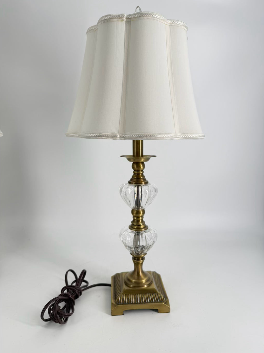 Brass & Crystal Pair Of Lamps w/ Shades