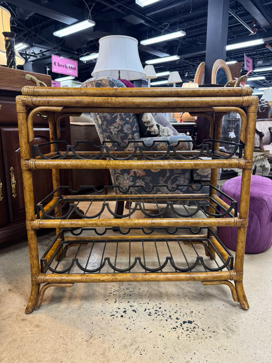 MAITLAND SMITH Bamboo & Metal Wine Bottle Holder Table w/ Removeable Tray