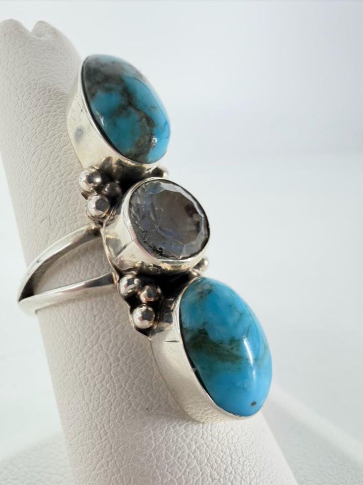 RUNNING BEAR STERLING SILVER Turquoise Look Oval Ring