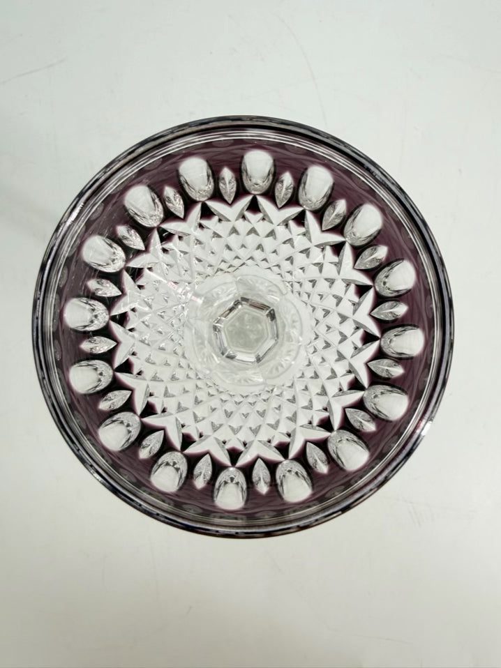 WATERFORD Clear & Purple Crystal Pair Of Wine Glasses
