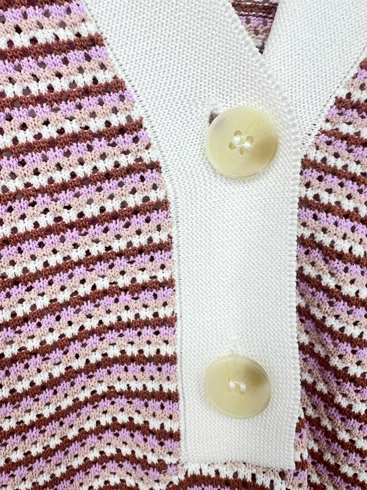 MELISSA NEPTON Size M Lavender & Cream Mesh Knit Top