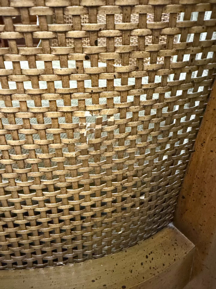 VINTAGE Brown Cane Chair w/ Green Upholstery