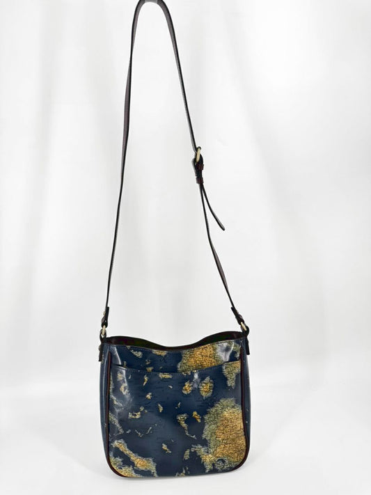PATRICIA NASH Blue & Brown Leather Map Crossbody Bag