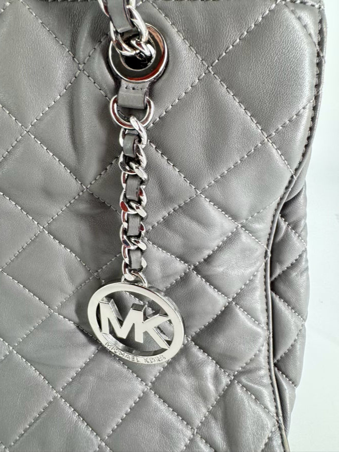 MICHAEL KORS Gray Quilted Leather Purse