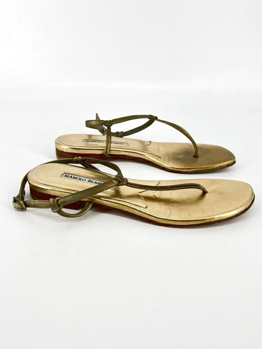 MANOLO BLAHNIK Size 36 Gold Leather Flats