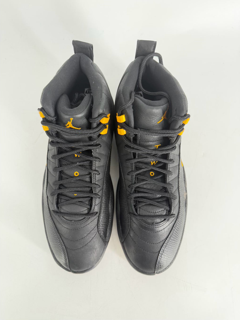 NIKE AIR JORDAN 12 Retro Black Taxi Size Men's 11.5 Black & Yellow Sneakers