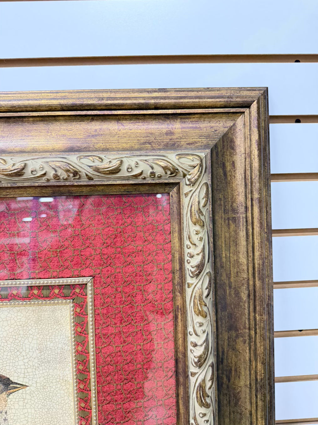 Large Bird Framed Print w/ Brick Colored Fabric Mat