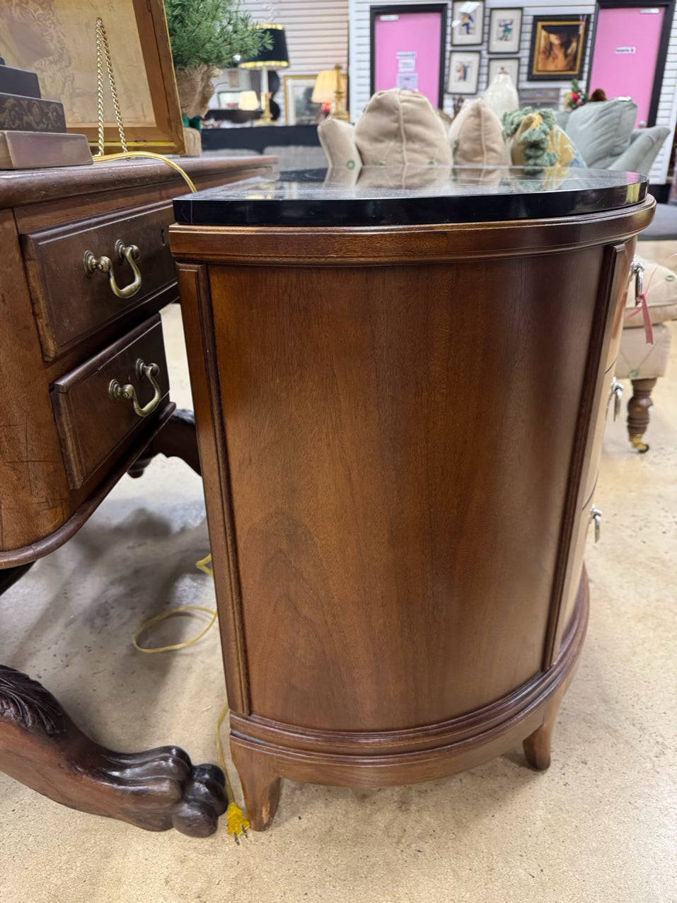 THOMASVILLE Wood Bow Front Credenza w/ Black Stone Top