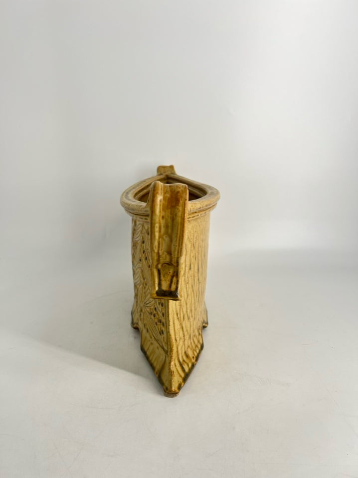 SIGNED Gold & Tan Pottery Vase w/Handles