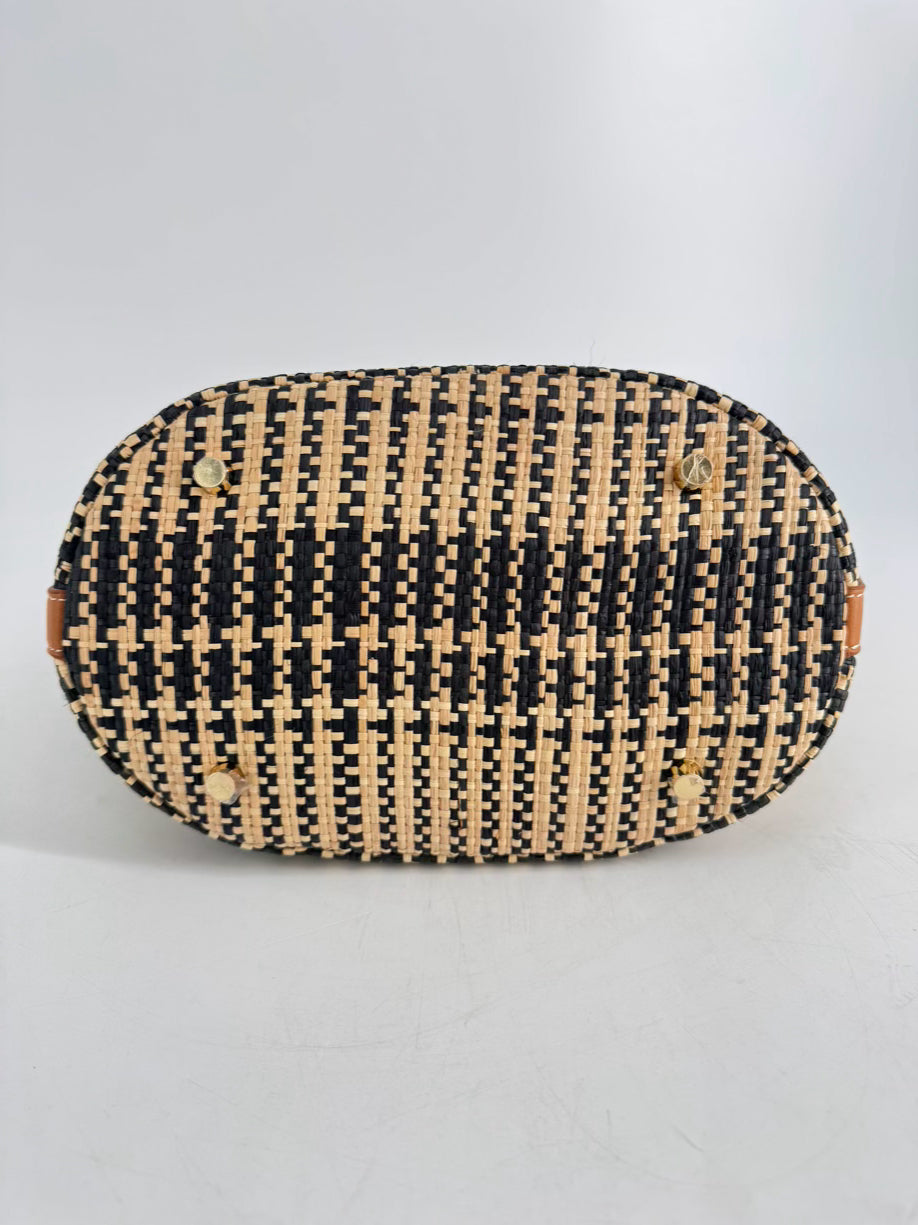 J MCLAUGHLIN Cream & Black Rattan Purse