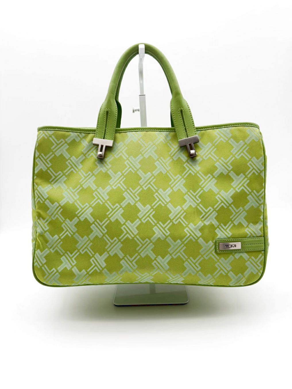 TUMI Green Nylon Monogram Tote Bag