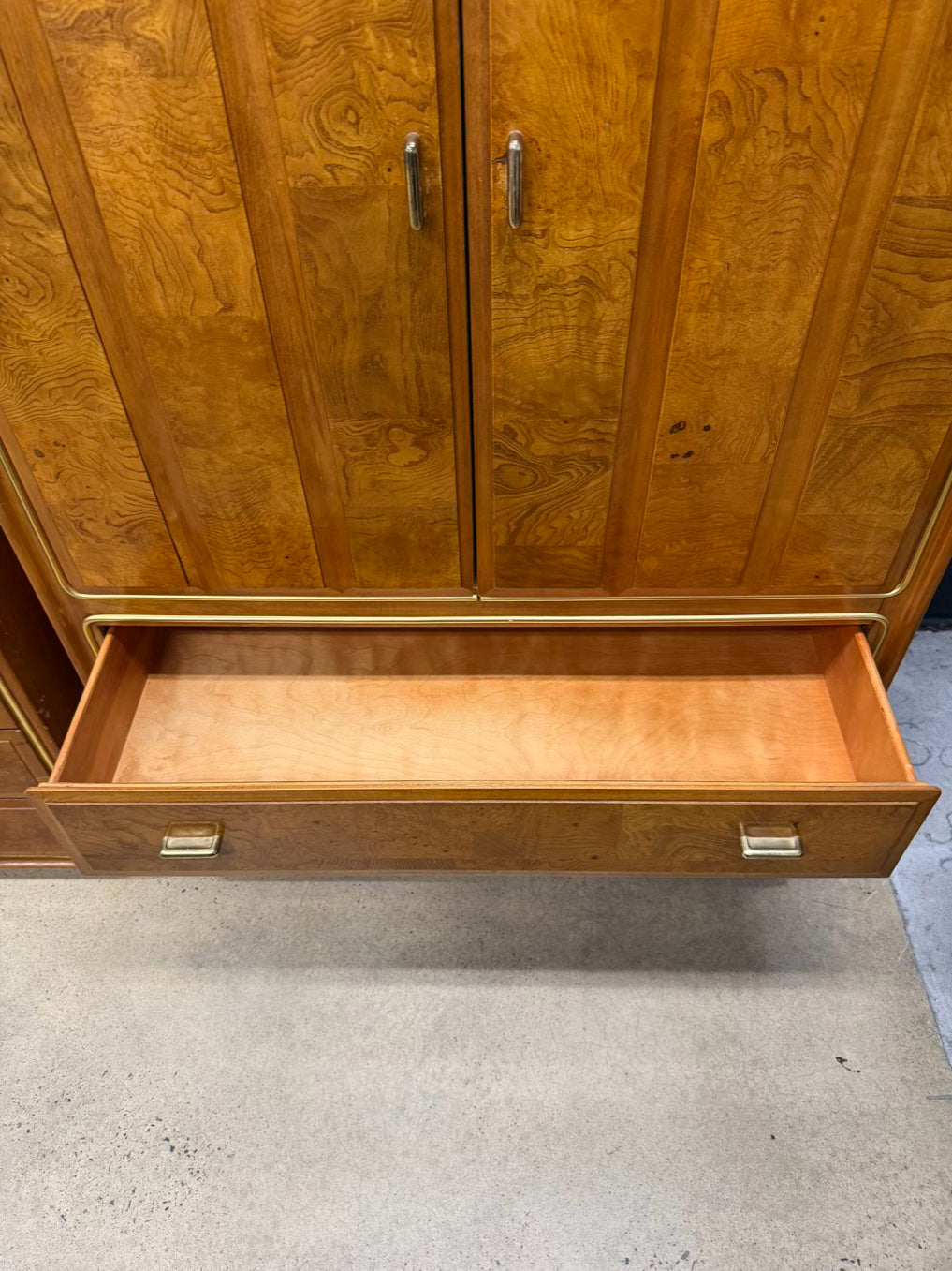AMERICAN OF MARTINSVILLE  Wood Mid-Century Modern Armoire w/ Drawers & Shelves