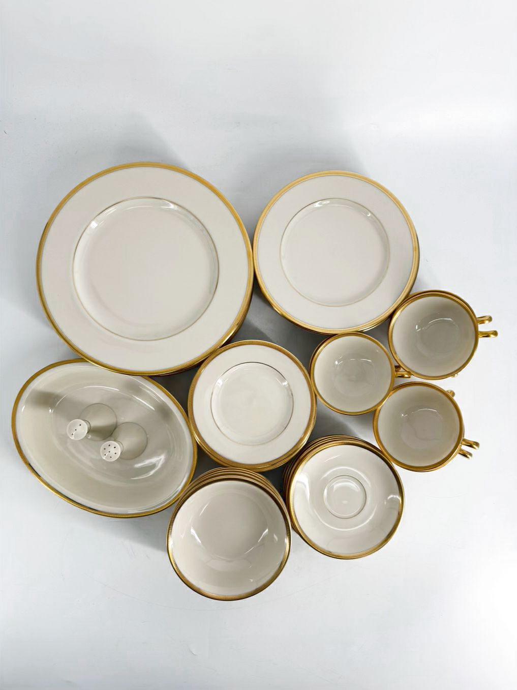 LENOX Cream Tuxedo 6 Piece Dinnerware Setting For 8 w/ Serving Pieces
