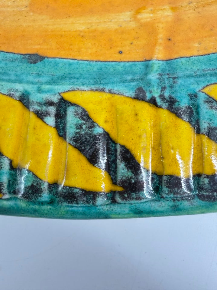 DESIMONE Red, Green & Gold Pottery Fish Platter