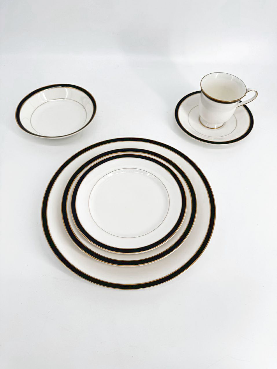 MIKASA White & Black China Dinnerware Set for 12