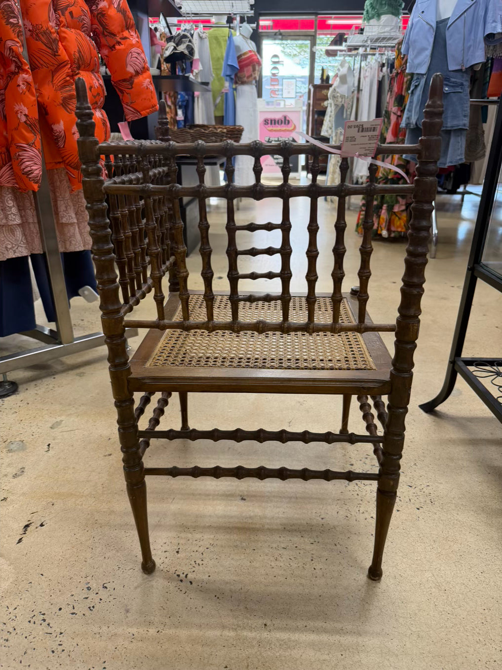 ANTIQUE  Wood Corner Spindle Chair w/ Cane Bottom
