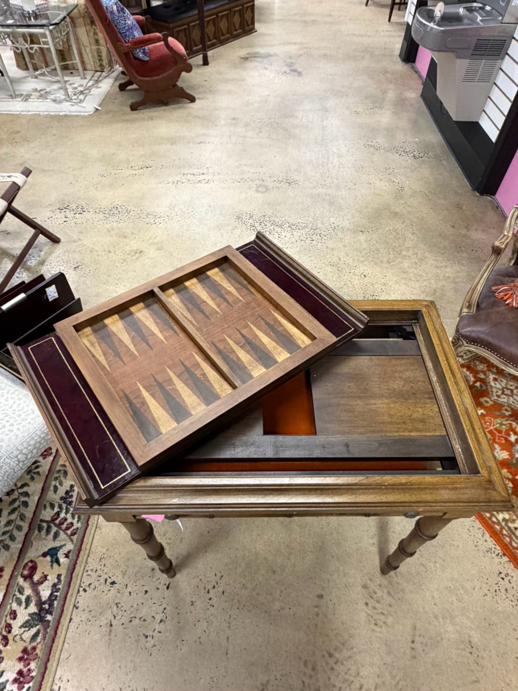 ANTIQUE Wood Game Table w/ Game Side & Solid Top
