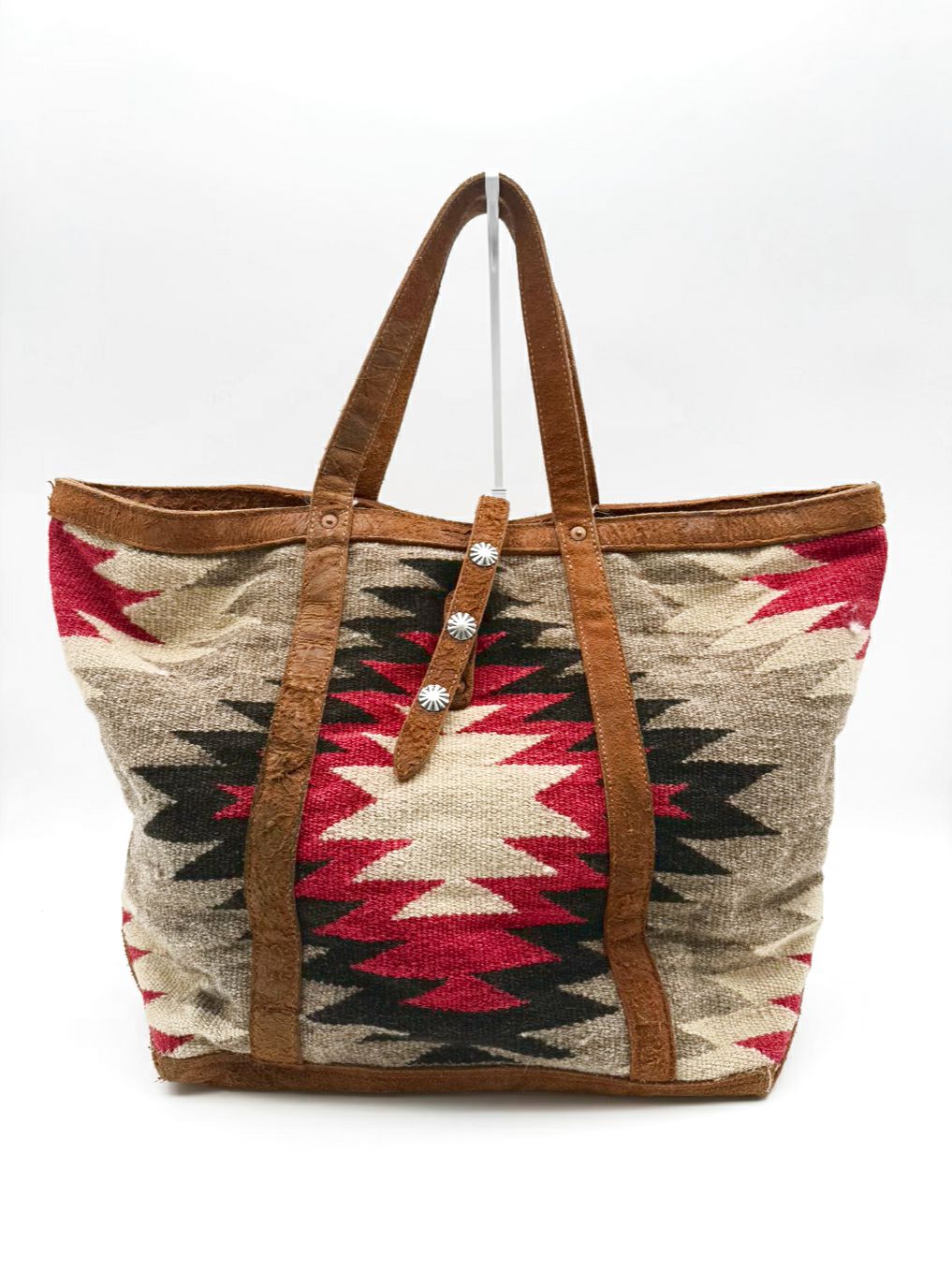 VINTAGE DOUBLE RL & CO Leather & Wool Brown, Red & Black Southwest Tote Bag