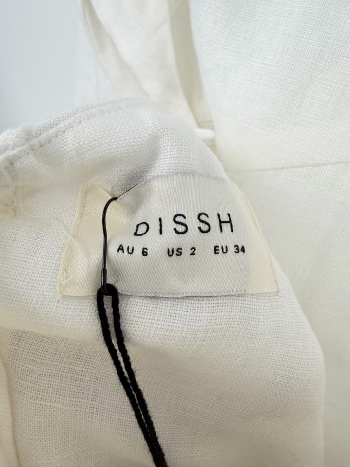 DISSH Wmn's Size 6 White Linen Backless Evening Gown NWT