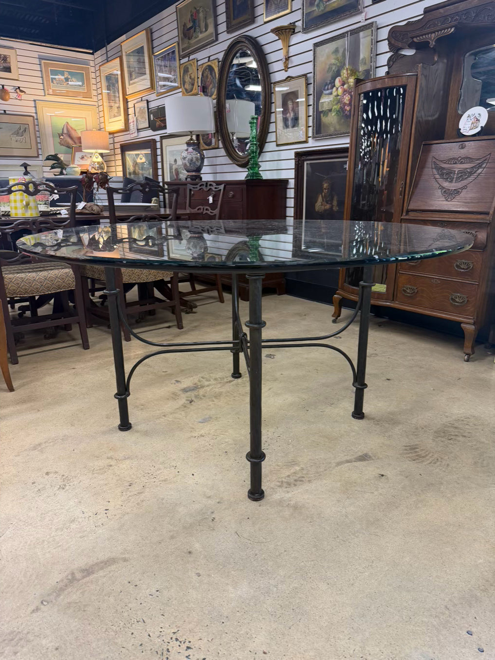 Black & Clear Wrought Iron & Glass Dinning Table
