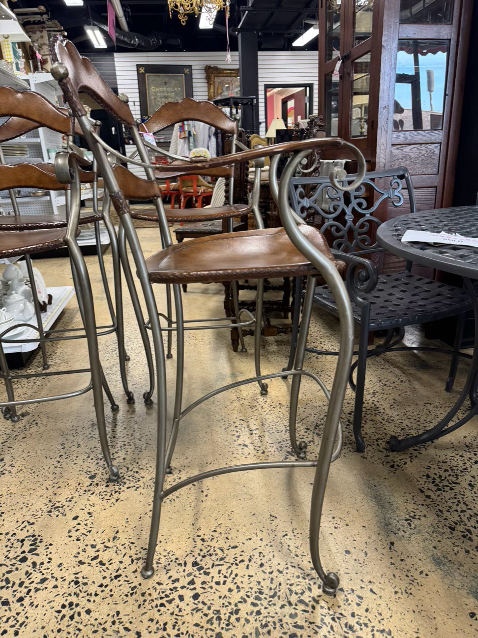 Gray Iron & Leather Set of 4 Barstools