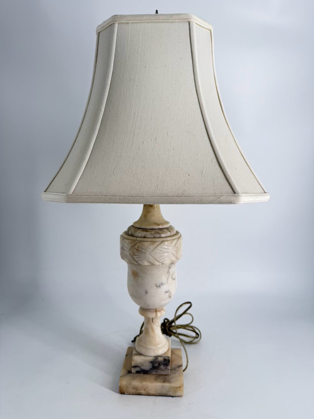VINTAGE White Alabaster Urn Lamp w/ Shade