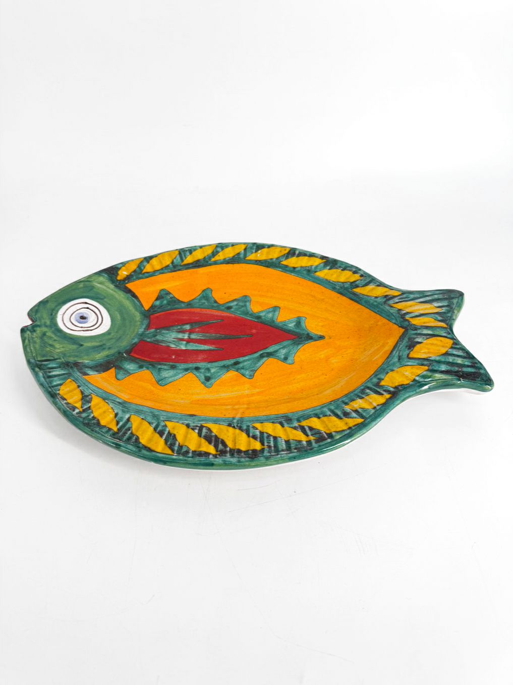 DESIMONE Red, Green & Gold Pottery Fish Platter