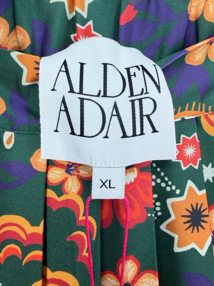 ALDEN ADAIR Wmn's Size XL Green & Orange Pleated Floral Maxi-Skirt NWT