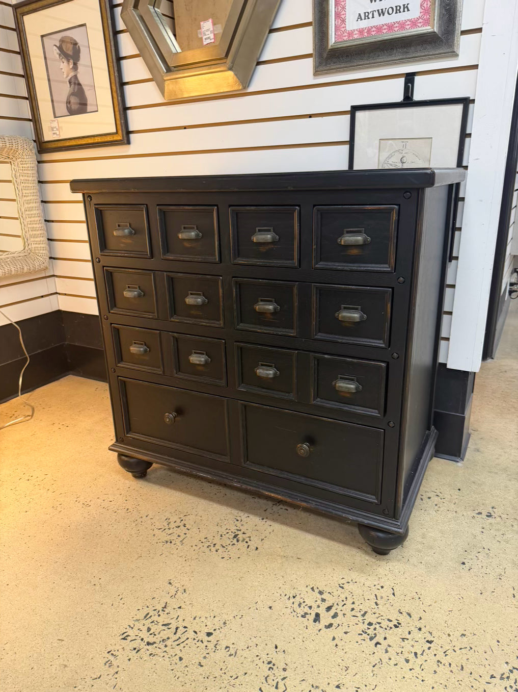 THOMASVILLE Black Wood Chest w/ Drawers