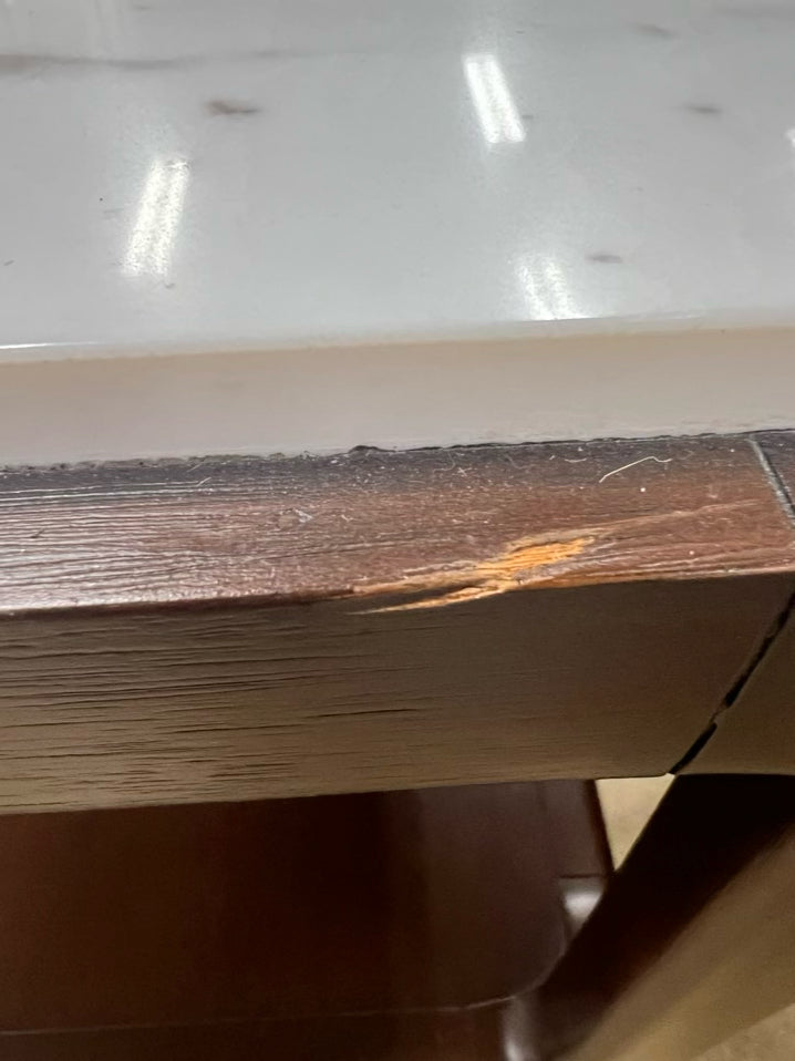 Brown & White Wood & Stone End Table