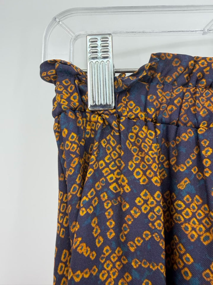ULLA JOHNSON Size 4 Gold & Navy Silk Blend Maxi-Skirt