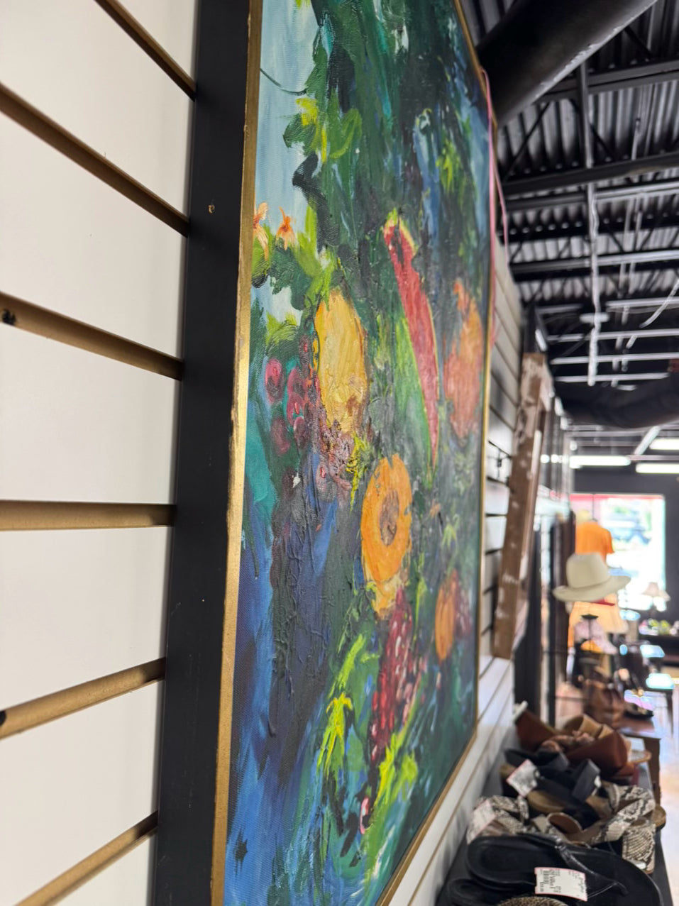 JOHN BLOOMFIELD Pumpkins, Melons, & Grapes Painting in Gold Frame