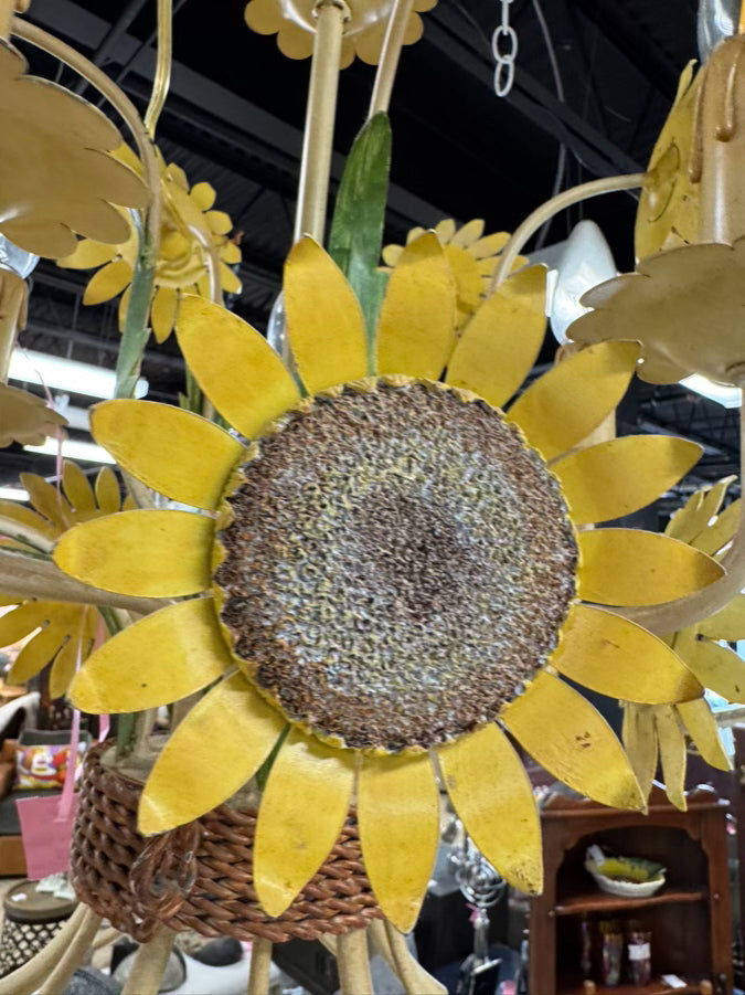 Yellow & Green Tole Sunflower 5-Arm Chandelier