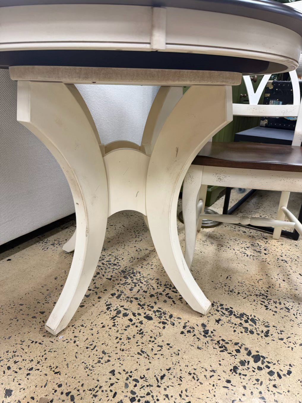 Brown & White Wood Round Table & 2 Chairs