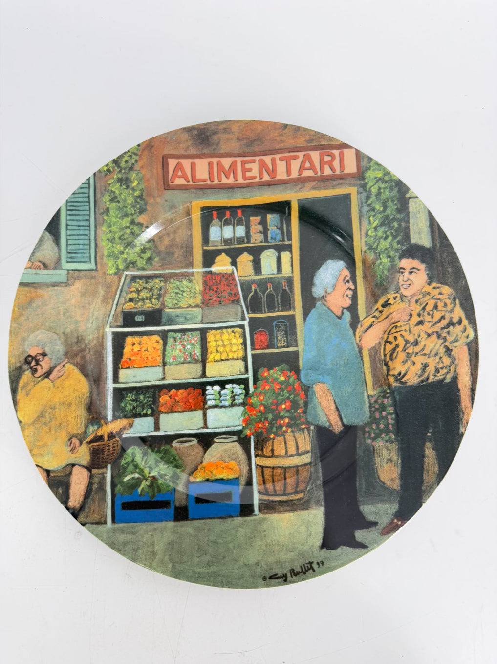 GUY BUFFET Multi Colored Ceramic Tuscan Storefronts Plate Setting For 6