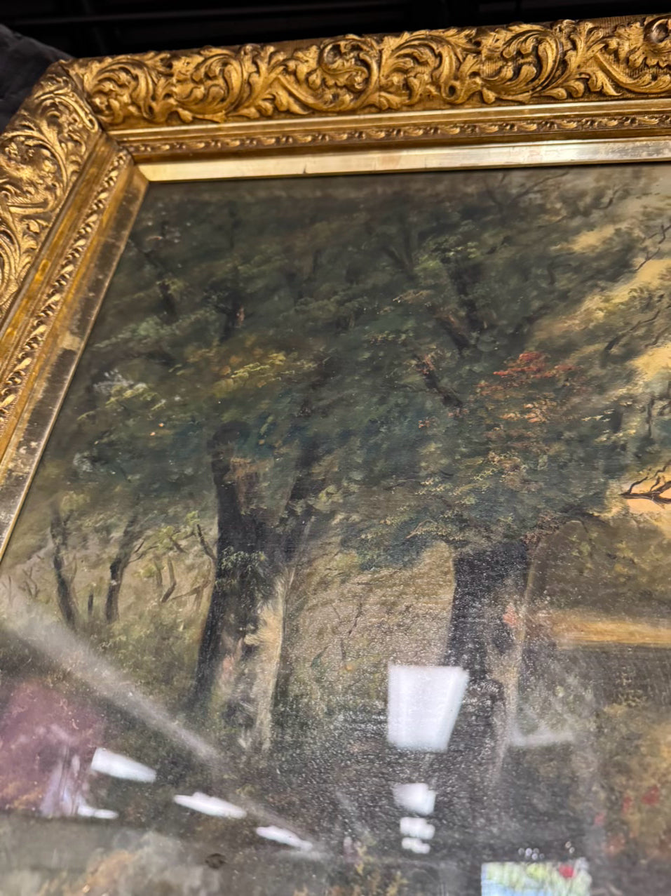 BERT M. HERTIGAN Lake Scene Painting in Gold Antique Frame