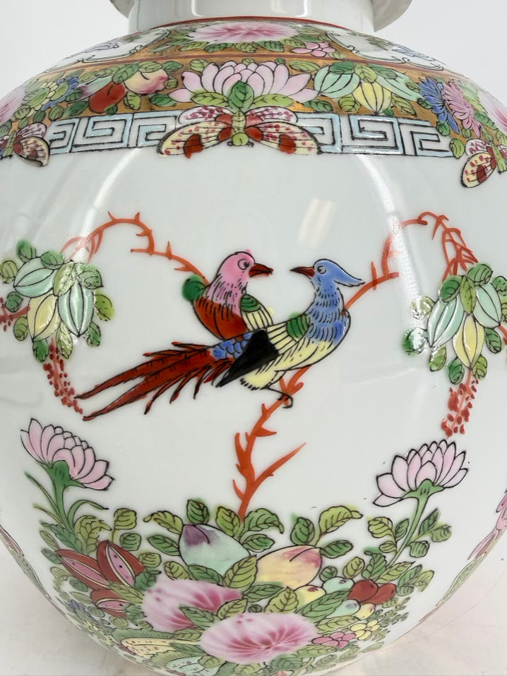 Pink, White & Green Porcelain Famille Rose Ginger Jar