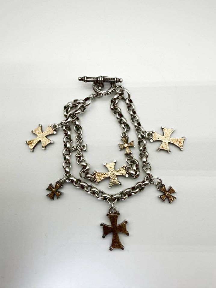 KONSTANTINO 925 18K Two Tone Cross Charms Bracelet