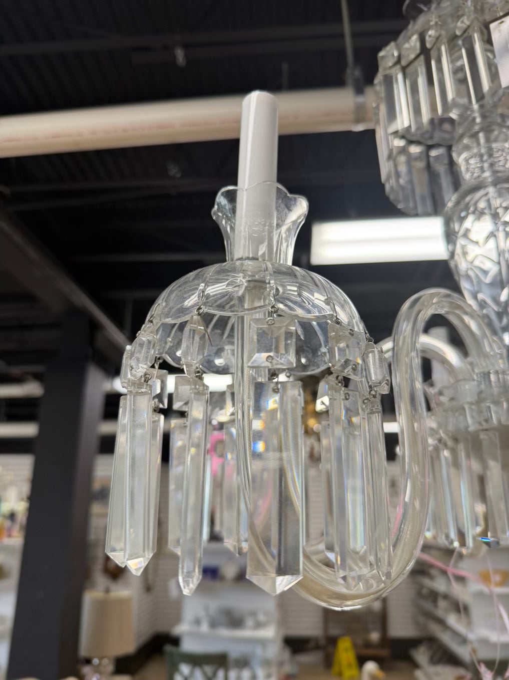 Clear & Silver Crystal & Polished Chrome 6 Arm Chandelier w/ Prisms