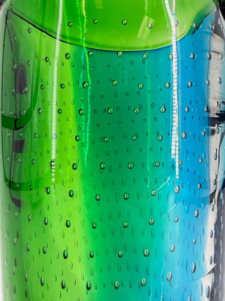 Blue & Green Hand Blown Bubble Glass Cylinder Vase