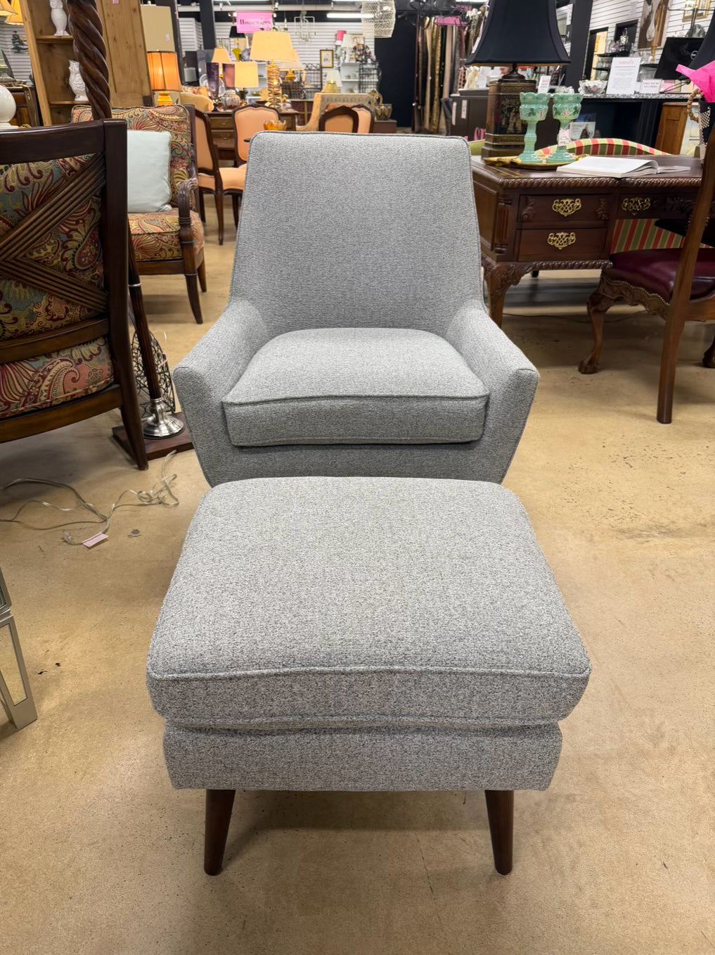 Gray Mid Century Look Chair & Ottoman Set
