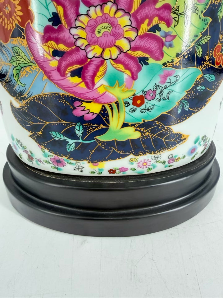 White, Purple, Green & Yellow Porcelain Lamp w/ Shade