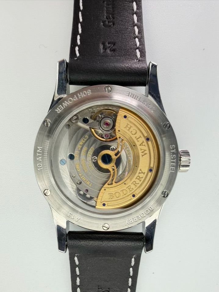 BODERRY Purple Stainless Steel Leather Automatic Watch