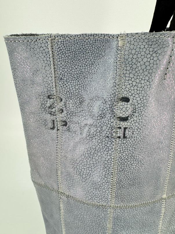 ECCO Powder Blue Iridescent Leather Patchwork Tote Bag