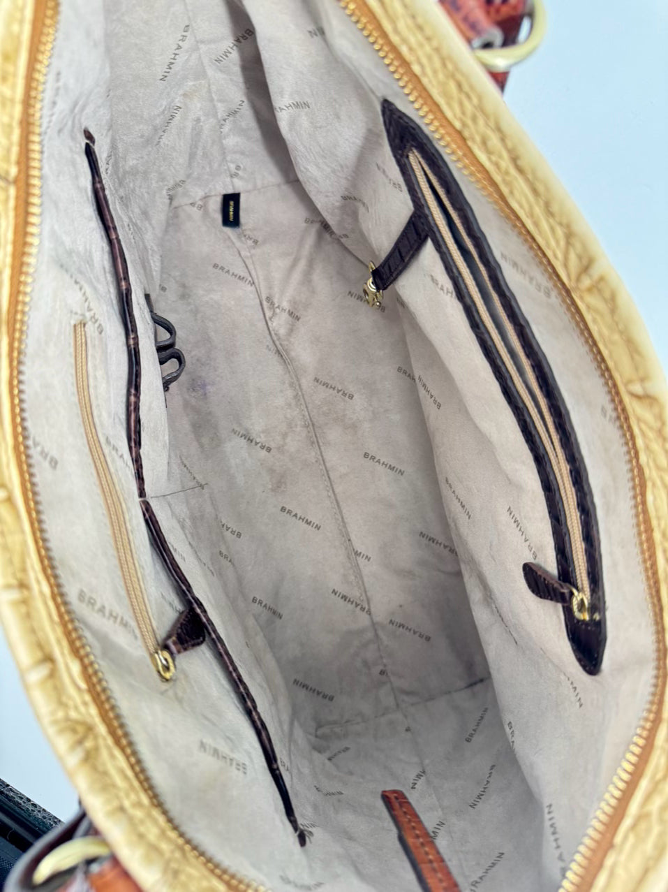 BRAHMIN Cream & Brown Embossed Leather Purse