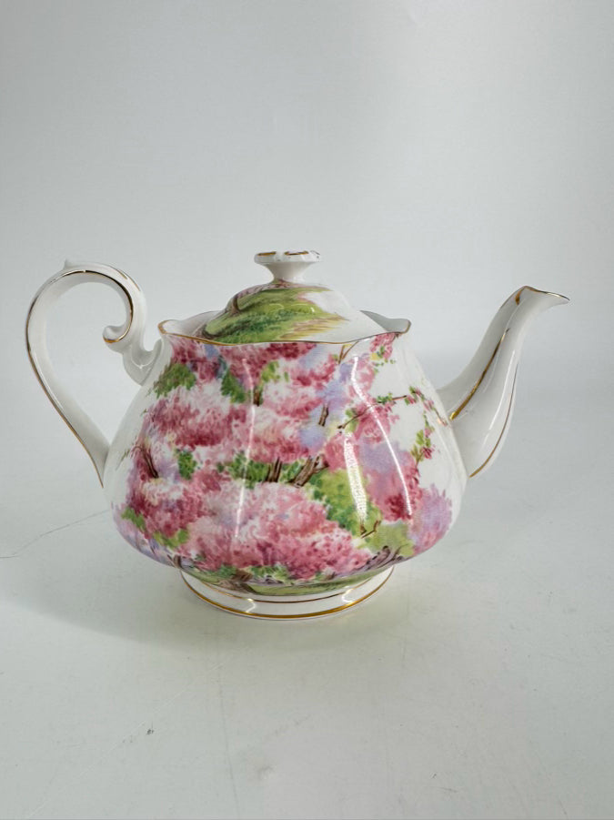 ROYAL ALBERT Pink & Green Bone China Blossom Time Tea Pot