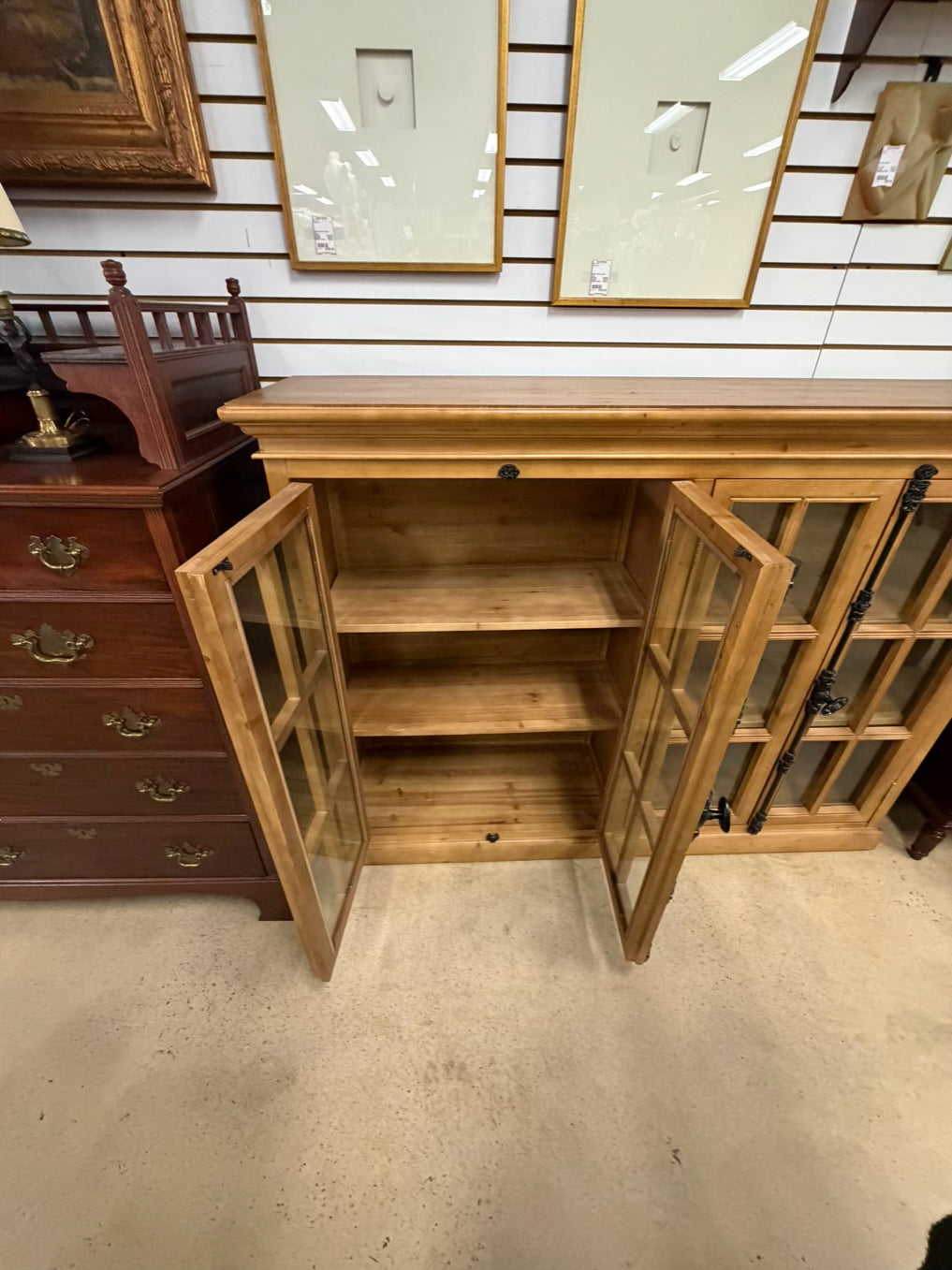 Light Pine Bookcase w/ Glass Doors