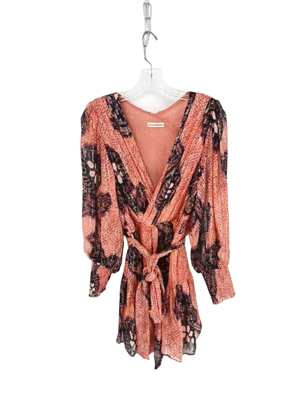 ULLA JOHNSON Size 6 Coral & Purple Silk Belted Dress