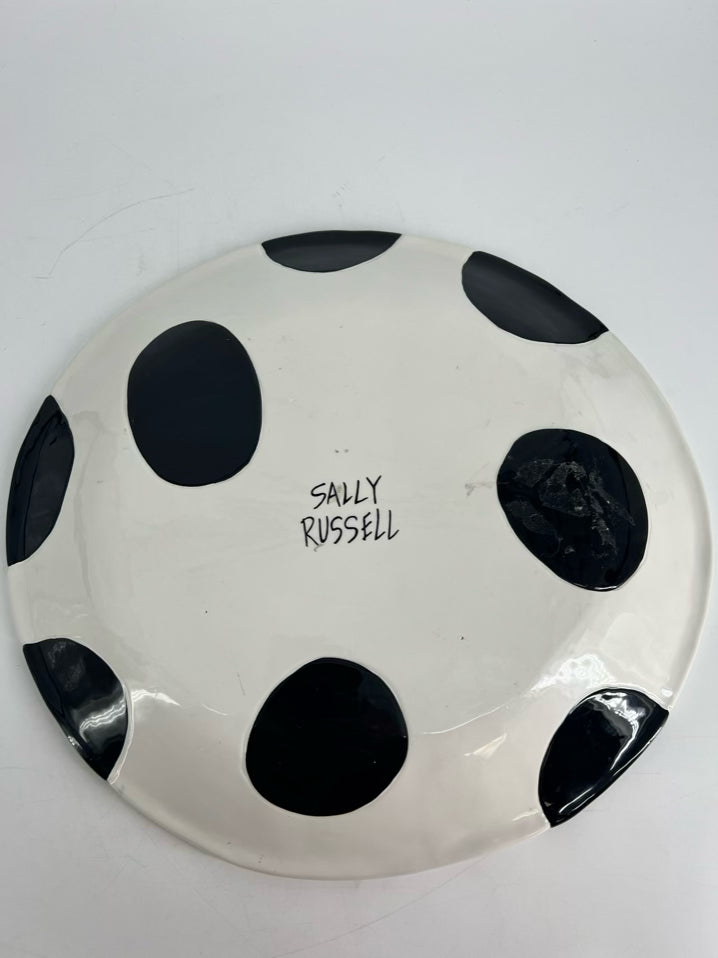 SALLY RUSSELL Black & White Ceramic Dots Platter
